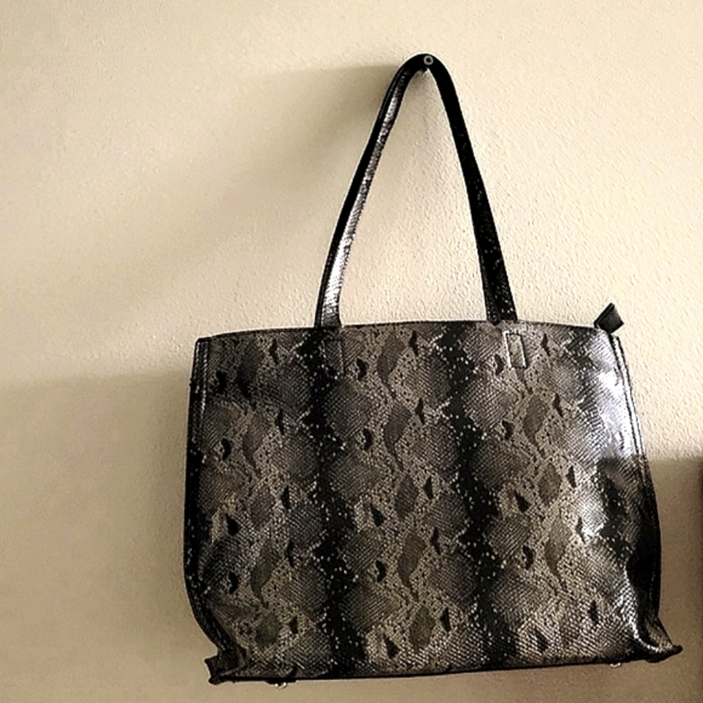 Black and silver snakeskin tote bag